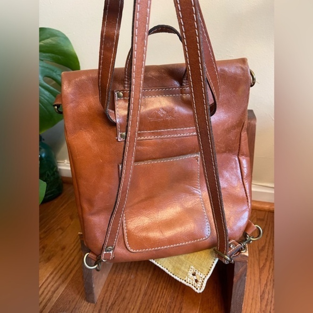 Patricia Nash Backpack Luzille Leather Convertible Tote Purse camel brown - Picture 11 of 16